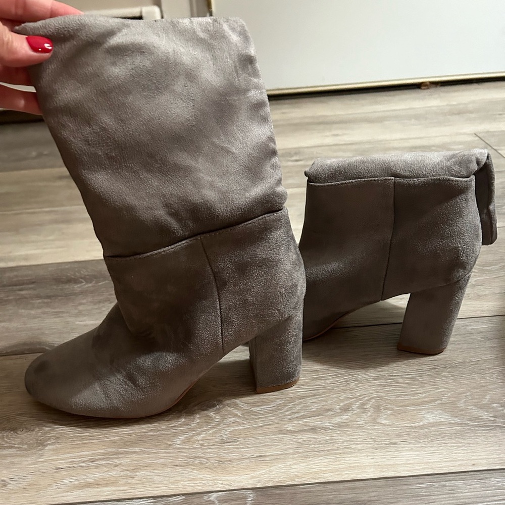 Gray heeled boots